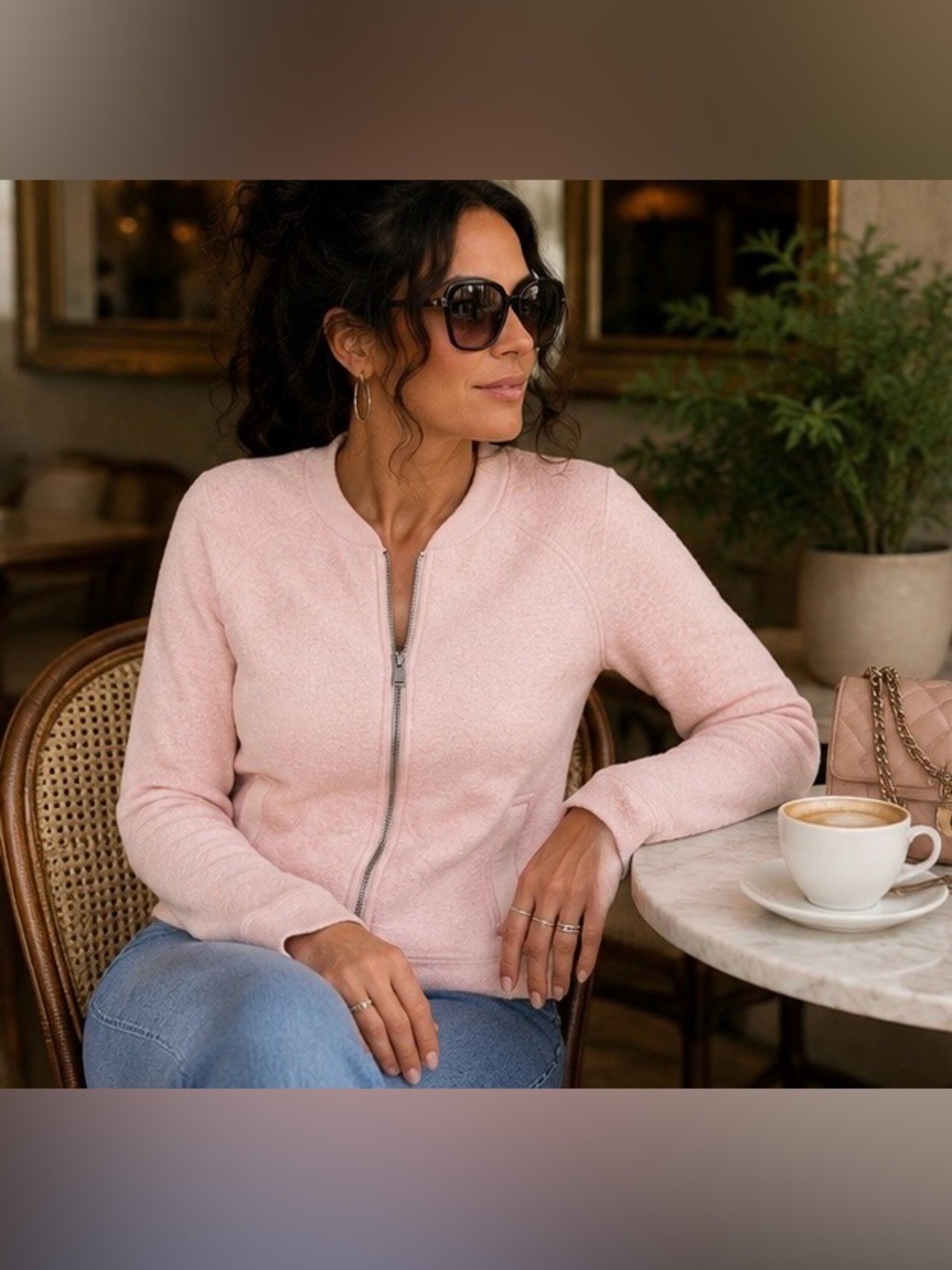 Lands’ End Blush Pink Wool Blend Bouclé Bomber Jacket Size 4 💕